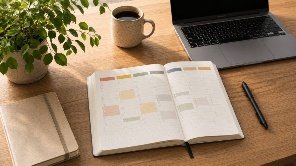 Agenda semanal organizada mediante bloques de tiempo para saber como planificar tu semana