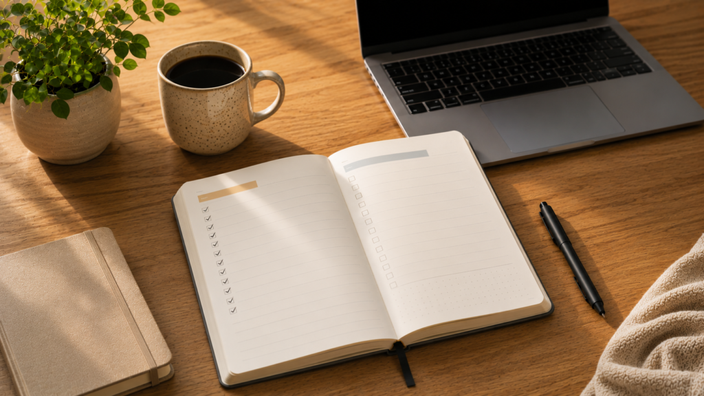 Checklist diaria organizada para completar tareas importantes durante la jornada.