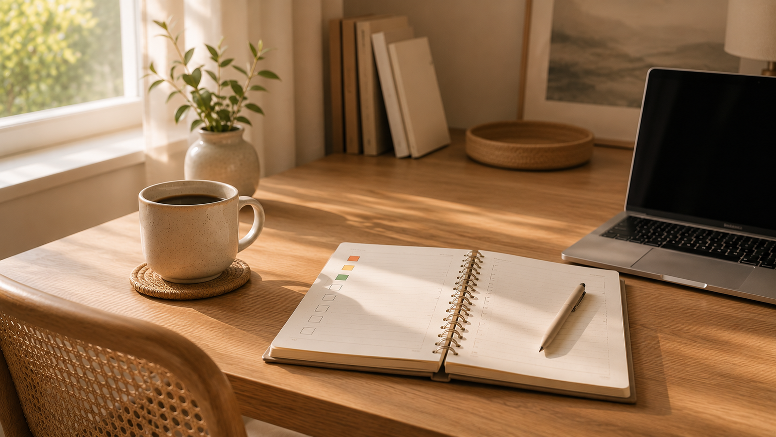 Persona desarrollando cómo priorizar tareas en un escritorio minimalista para mejorar la productividad.