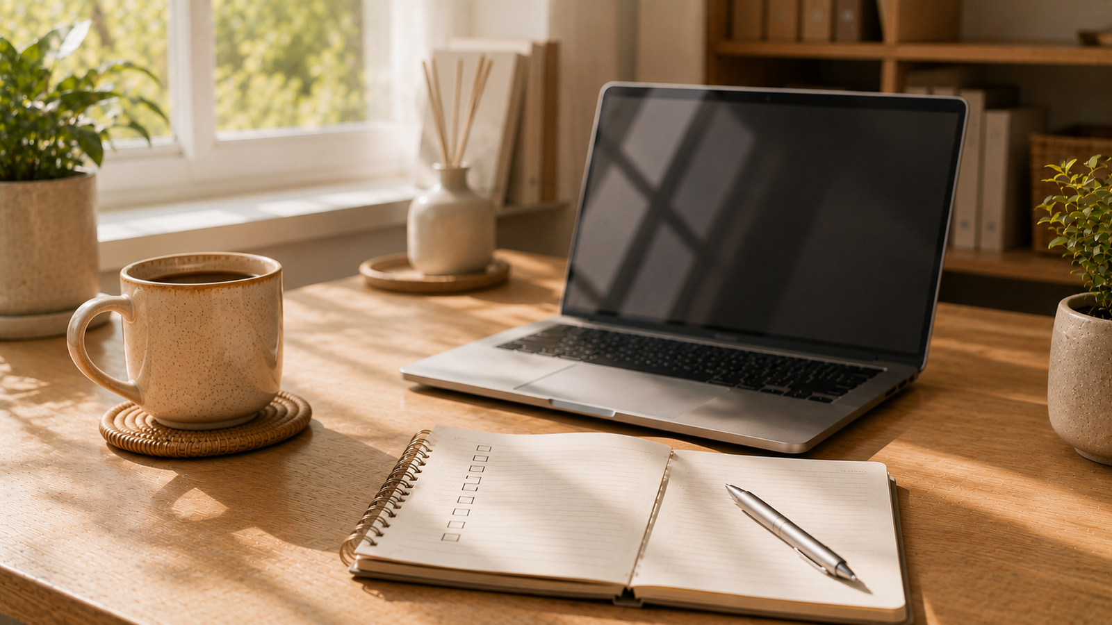 Persona organizando una lista de tareas por prioridad en un escritorio minimalista.