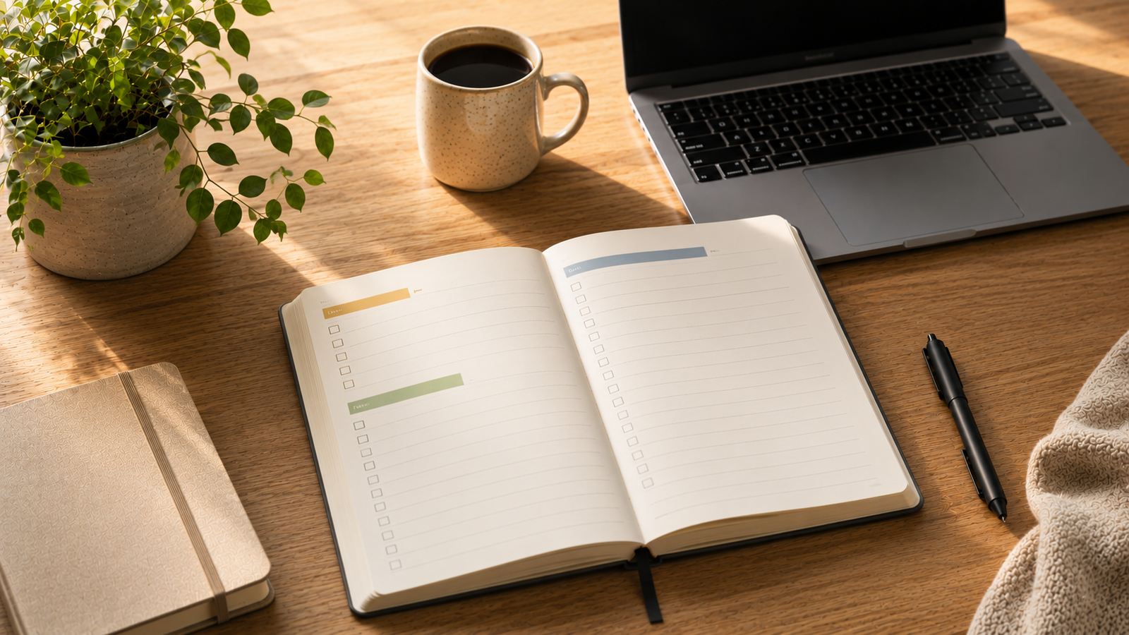 Lista de tareas organizada sobre un escritorio minimalista con prioridades marcadas.
