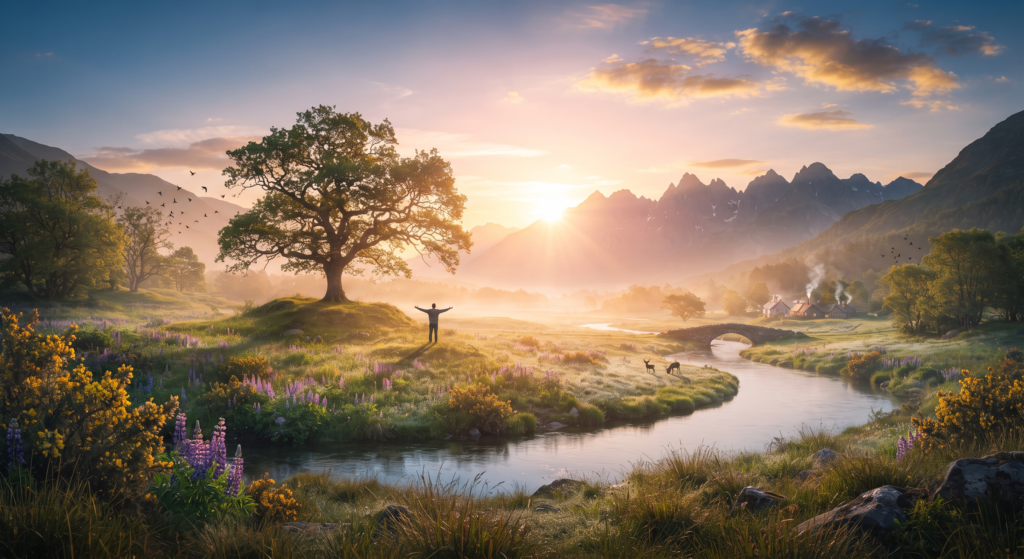 Paisaje al amanecer simbolizando un nuevo comienzo y el abandono de malos hábitos.