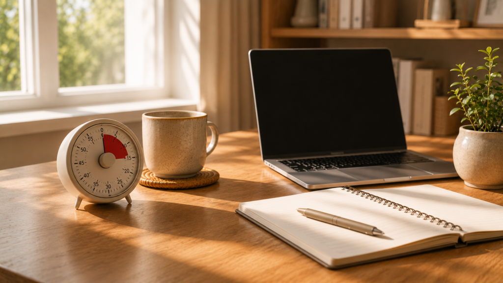 Temporizador sobre un escritorio representando la técnica Pomodoro para mantener la concentración