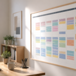 Calendario semanal con bloques de colores organizando las diferentes actividades del día.