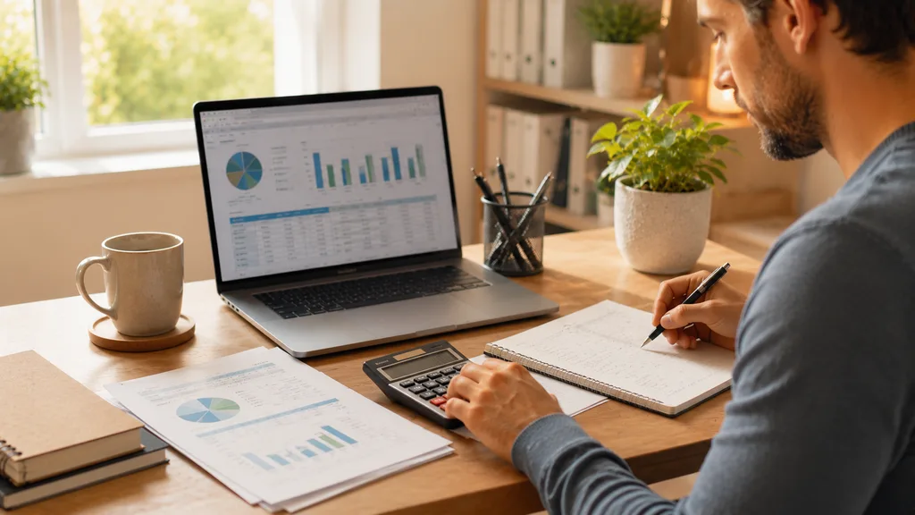 Persona calculando cuánto dinero ahorrar dentro de su presupuesto mensual