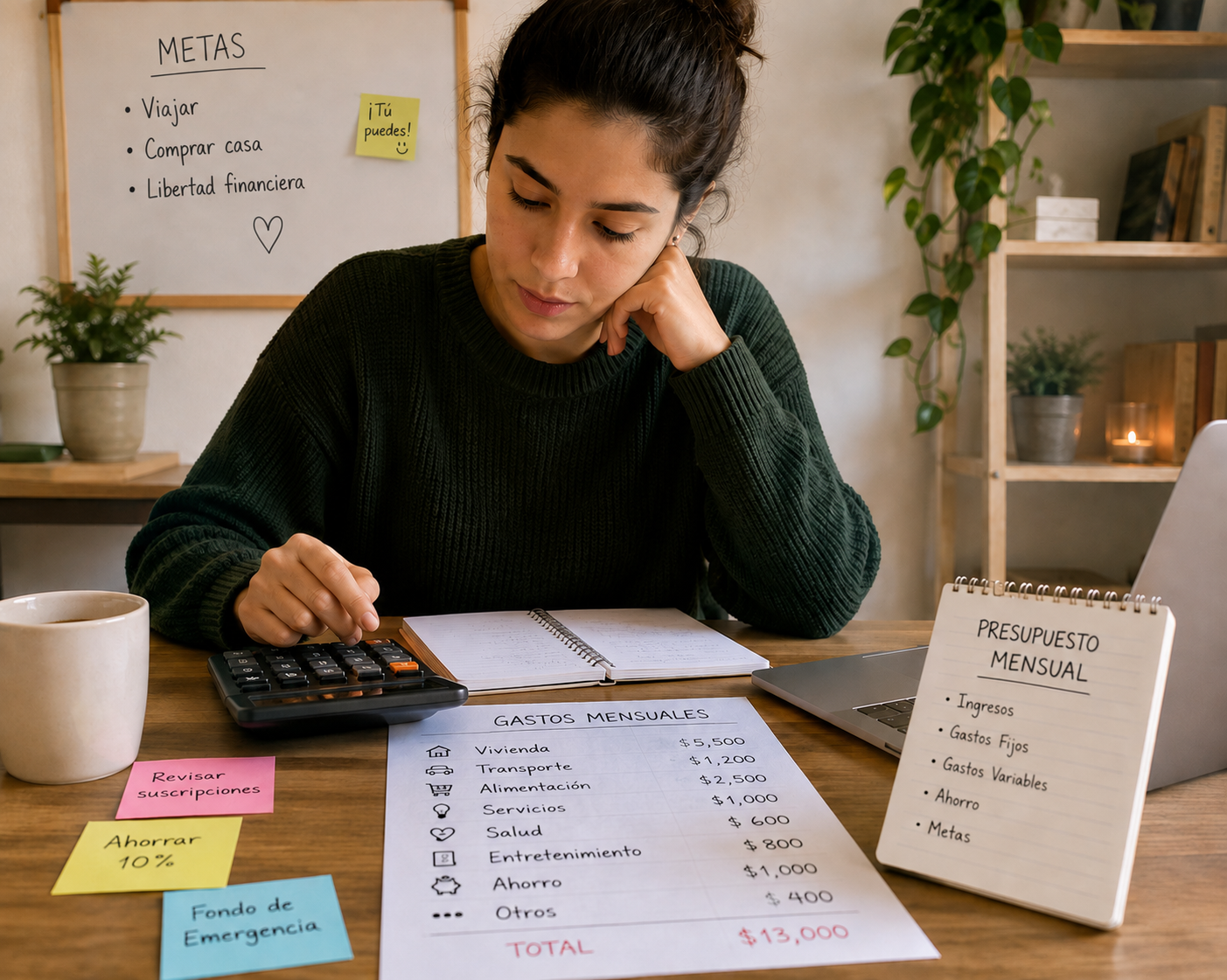 Persona calculando sus gastos para crear un presupuesto mensual