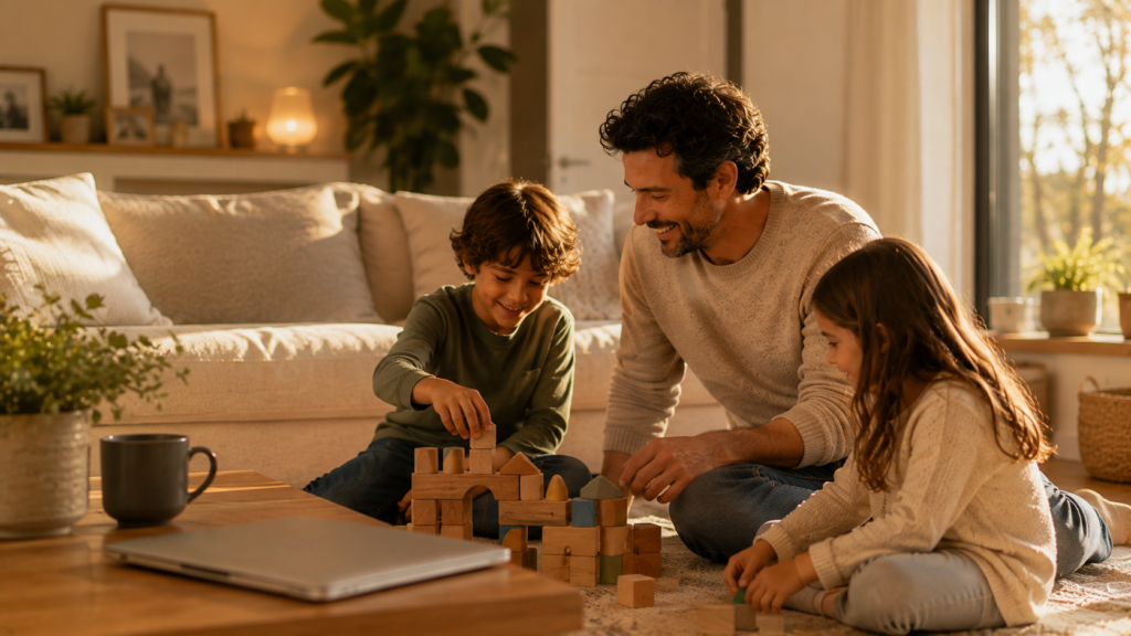 Familia disfrutando de tiempo juntos después de terminar la jornada laboral