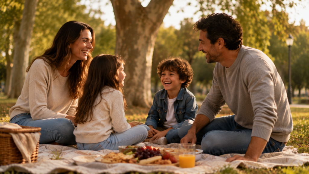 Familia disfrutando de tiempo de calidad para mejorar el equilibrio personal y laboral